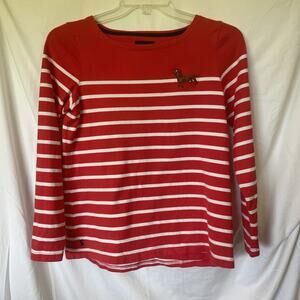Joules Top Womens Size 8 Uk 12 Dachshund Harbour Embroidered Cotton Coral Red